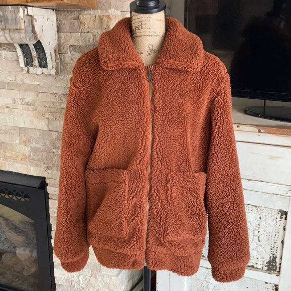 Elodie Nordstrom faux shearling rust brown, zip closure, pocket, collar jacket. - Picture 1 of 16